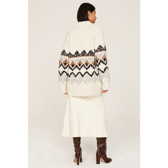 Vanessa Bruno Sz L Cream Vivi Fair Isle Nordic Oversized Wool Cardigan Sweater - Picture 2 of 6